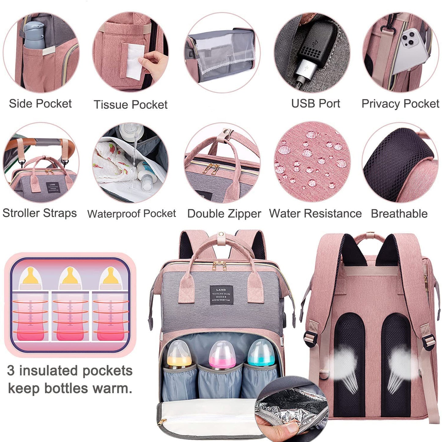 Homelae™ 7-in-1 Diaper Bag Backpack