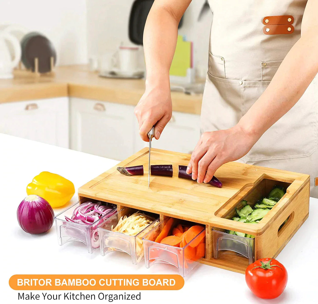 Homelae™ Bamboo Cutting Board W/ Containers